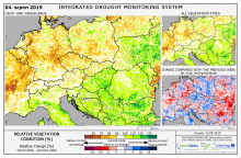 Dopady na vegetaci - Evropa - 4. srpen 2019