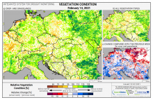 Dopady na vegetaci - Evropa - 14. únor 2021