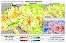 Dopady na vegetaci - Evropa - 3. červenec 2022