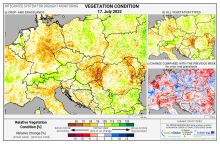 Dopady na vegetaci - Evropa - 17. červenec 2022