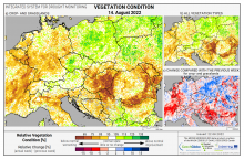 Dopady na vegetaci - Evropa - 14. srpen 2022