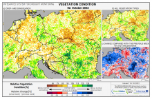 Dopady na vegetaci - Evropa - 2. říjen 2022