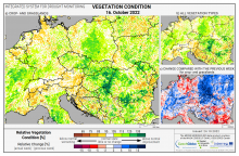 Dopady na vegetaci - Evropa - 16. říjen 2022