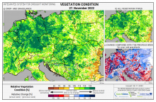 Dopady na vegetaci - Evropa - 27. listopad 2022